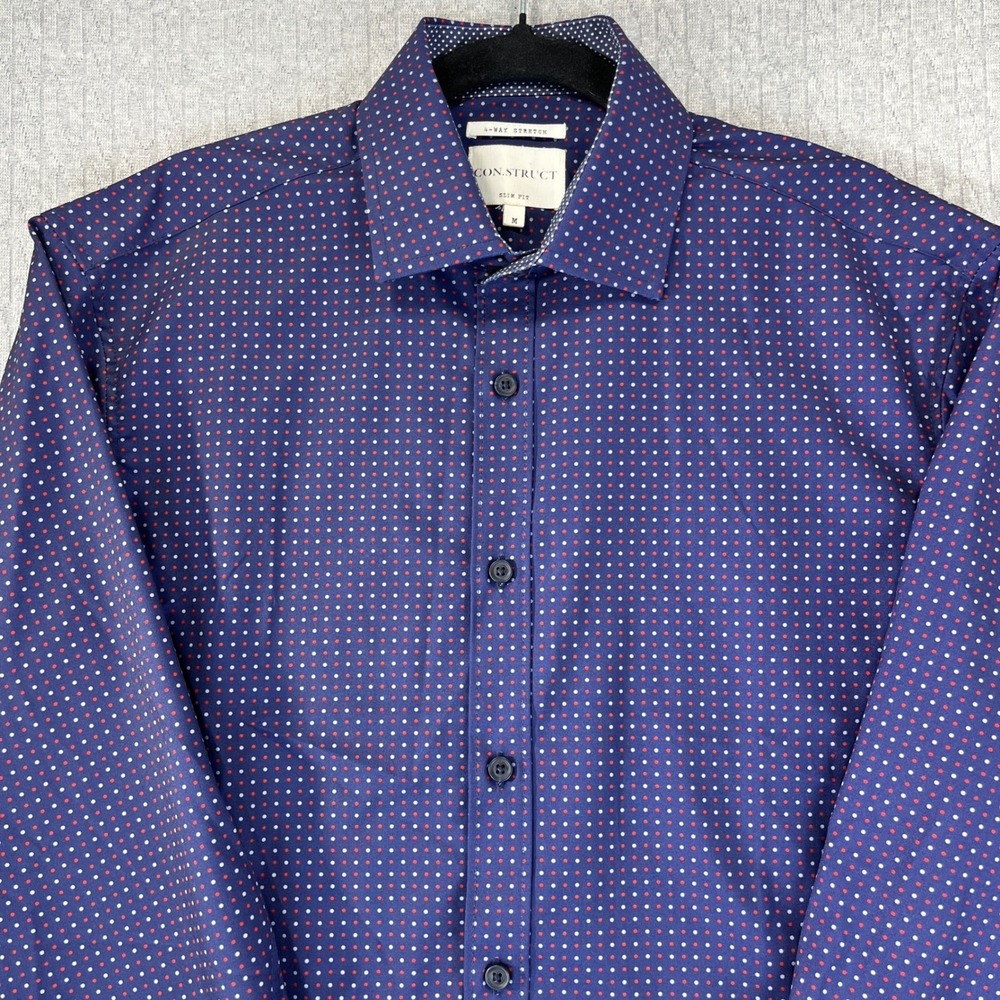 CONSTRUCT Slim Fit polkadot birdseye purple Dress Shirt Men M flip cuff